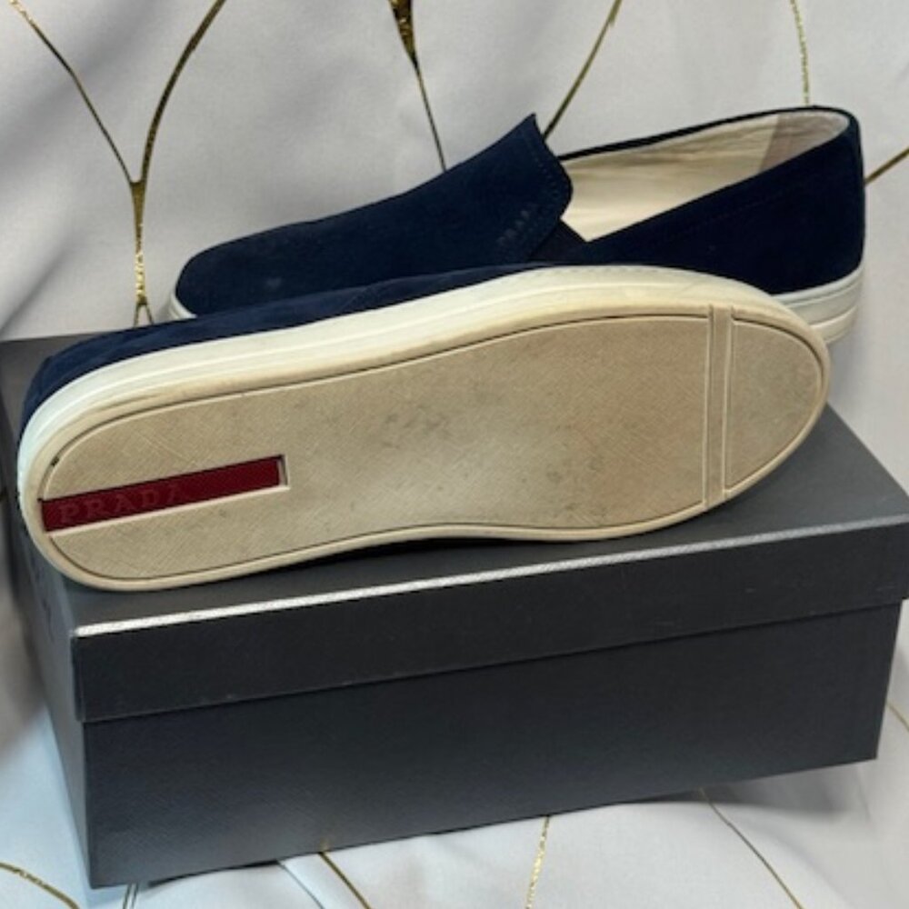 Prada Suede Slip-On Loafers — Blue | Size 40.5 - Picture 6 of 6